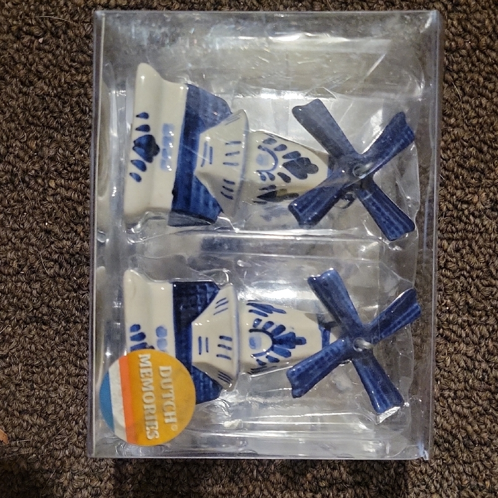 Blue and White Windmill Salt and Pepper Shakers